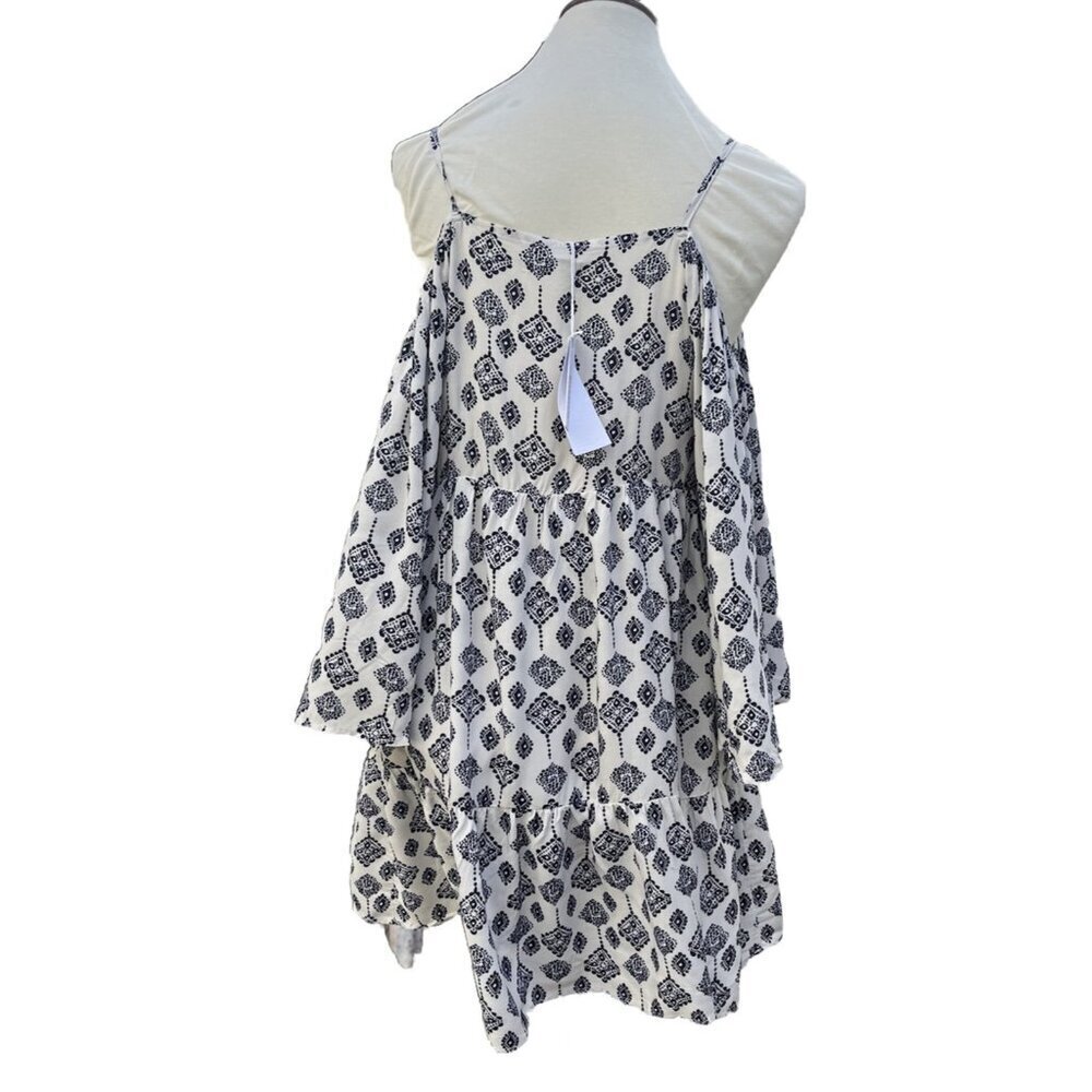 Glamorous Tile Print Cold Shoulder Mini Dress Size Small Lace Insert - Picture 2 of 14